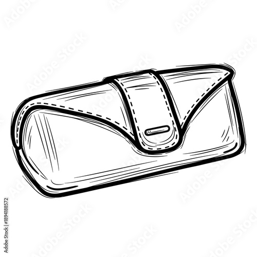 Sketch of a closed leather eyeglass case with a strap  