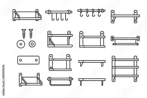 Flat rail kitchen removable anchoring vector wall icon system fixtures mounted cookware