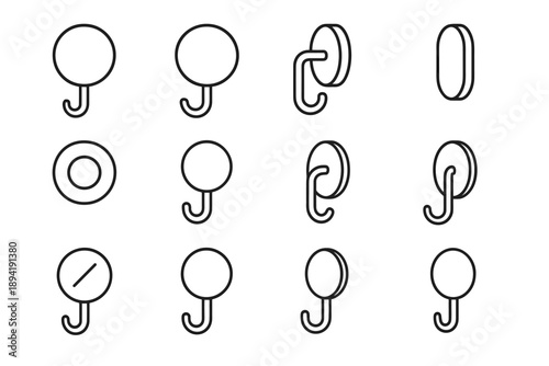 Insert interior mounting vector geometry rounded hook magnetic wall icon minimalist