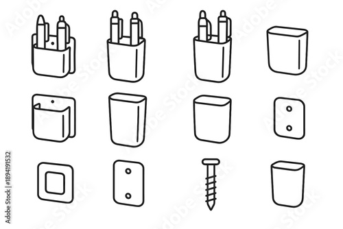 Slim edges vector mounted lightweight rigid compartment pen smooth storage modern wall