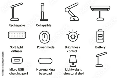 Step minimalist swivel icon structural wide portable lightweight lamp mode icons vector
