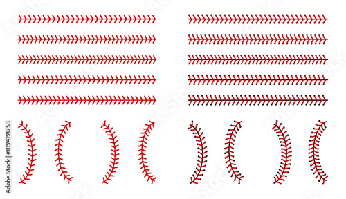 Seam like on a baseball. A pattern with a red thread arc on a white background. The ornamental pattern is line and curve.