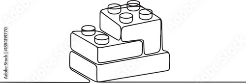 Bricks construction toys in continuous one line drawing. one line Art icon drawing vector