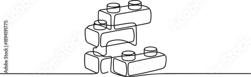 Bricks construction toys in continuous one line drawing. one line Art icon drawing vector
