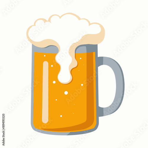 Illustration of a frothy beer mug with overflowing foam showcasing refreshing golden beverage in a classic glass stein with a sturdy handle