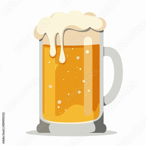Illustrated frothy beer mug with bubbles showcasing a freshly poured cold beverage perfect for relaxing or celebrating festive occasions