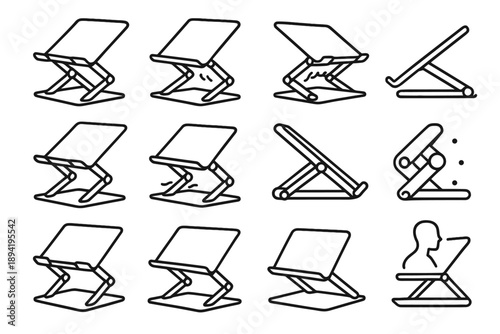 Accessory desk contact portable foldable riser stand footprint surfaces vector laptop icon