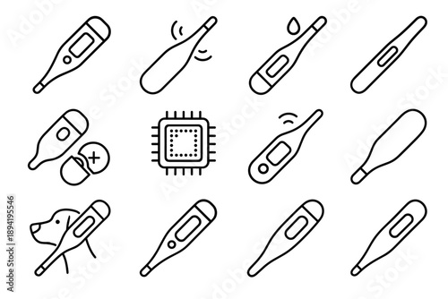 Medical device vector smart thermometer slim pet compact probe icon digital