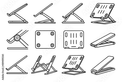 Minimal laptop foldable metal icon slim vector mechanism riser tech folding notebook