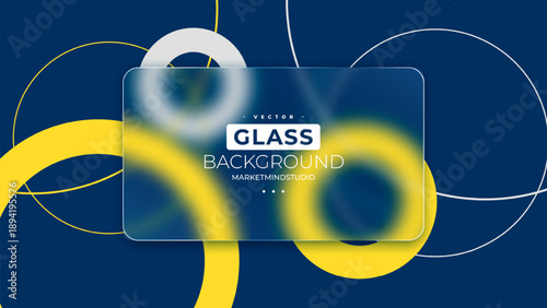 Abstract Glassmorphism Background with Blurred Transparent Panel and Yellow Shapes