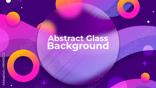 Abstract Purple Glassmorphic Background with Fluid Shapes and Neon Rings