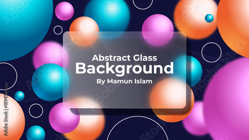 Abstract 3D Spheres Background with Frosted Glassmorphism Overlay
