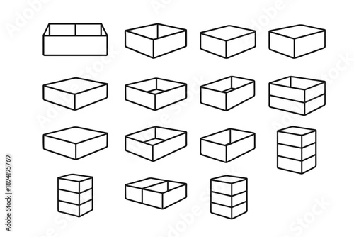 Set modern simple interior vector modular icon flat compartment drawer reinforced
