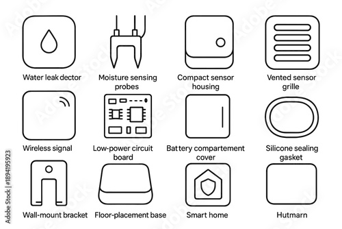Wireless silicone hardware icon base sensor icons cover detector smart battery vector
