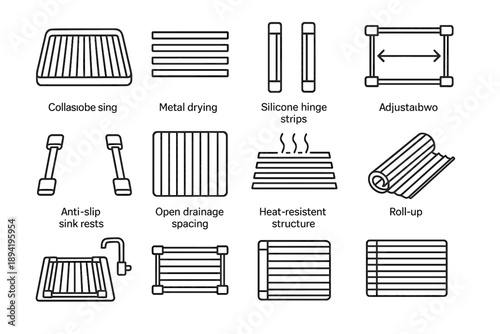 Foldable modern drainer structure metal rods vector style layout household icon frame