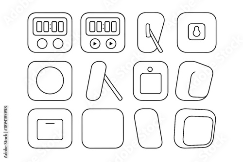 Digital functional aesthetic rectangular vector food icons rounded stand timer desk outline