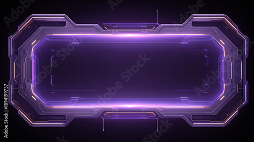Futuristic Glowing Purple Holographic Frame with Neon Light Interface – Sci-Fi HUD UI Border, Cyber Technology, Digital Screen Overlay, 3D Render