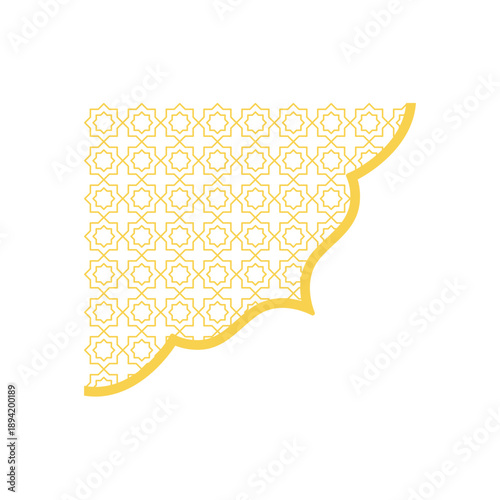 Gold islamic ornament pattern. Mosque border corner decoration. Vector illustration.