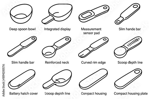 Hanging depth vector hatch scoop icon bowl buttonless integrated housing digital spoon