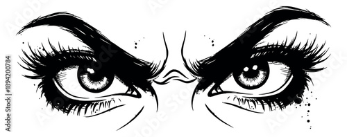 Hand drawn illustration of angry eyes depicting fierce expression for emotional concepts