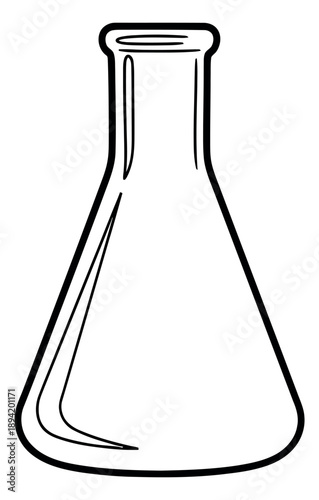 Hand drawn illustration of an erlenmeyer flask depicting empty laboratory glassware for science experiments