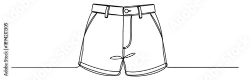 Hand drawn line art illustration of a pair of shorts depicting casual summer clothing for fashion design