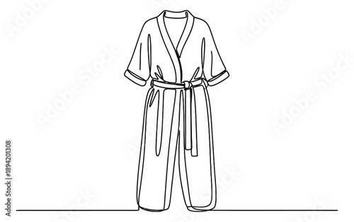 Continuous line art illustration of a bathrobe depicting comfort and relaxation for spa and wellness concepts