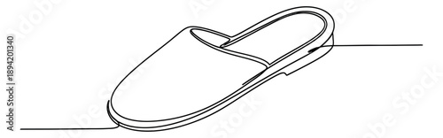 Continuous line art illustration of a single slipper depicting comfort for home and relaxation