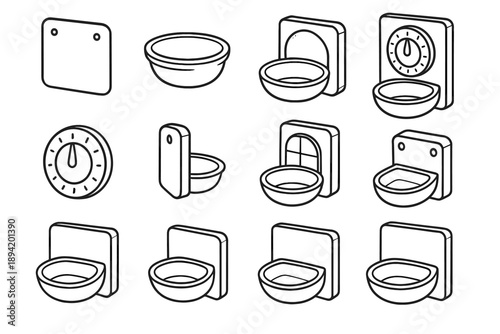 Feeding vector icon ring underside timer shading line pet frame tilt accent