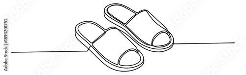 Hand drawn line art illustration of a pair of slippers depicting comfort for home relaxation