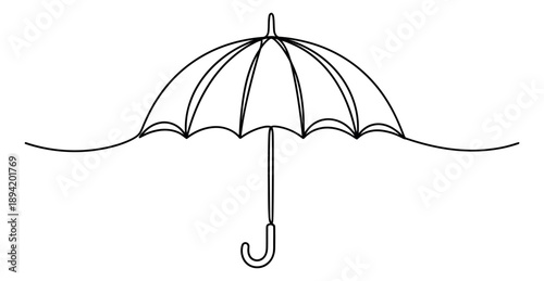 Continuous line art illustration of an open umbrella depicting rain protection for weather forecasts