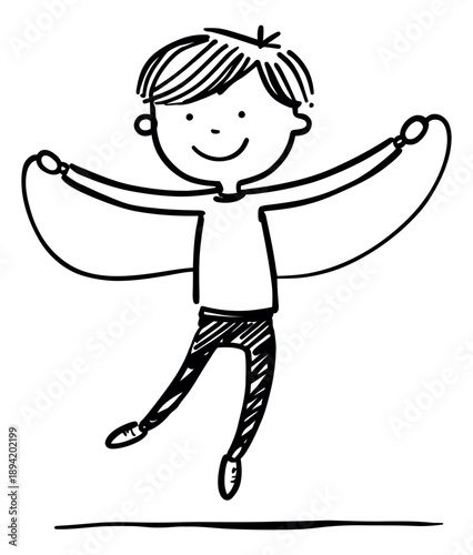 Hand drawn illustration of a boy depicting skipping rope for children's playtime