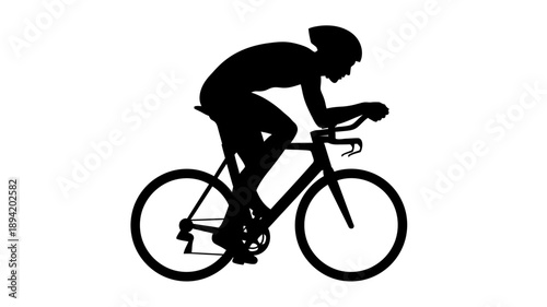Silhouette of a cyclist riding a road bike against a white background