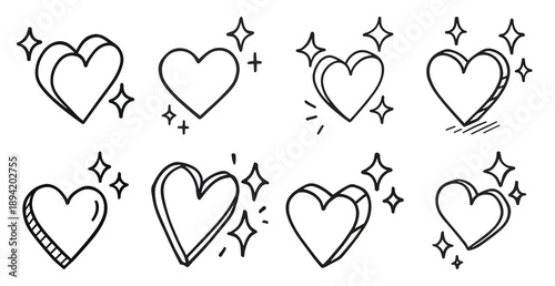 Hand-drawn hearts with sparkles