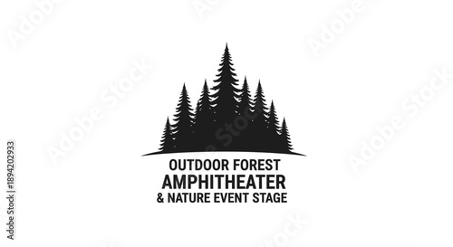 Outdoor forest amphitheater logo with a striking black silhouette