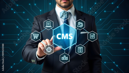 Content Management System CMS Concept for Website Administration, Digital Content Creation, Workflow, and E-Commerce Integration