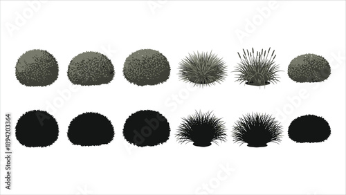 Architectural grass linework set silhouettes, sections, and turf details for CAD drawings.eps