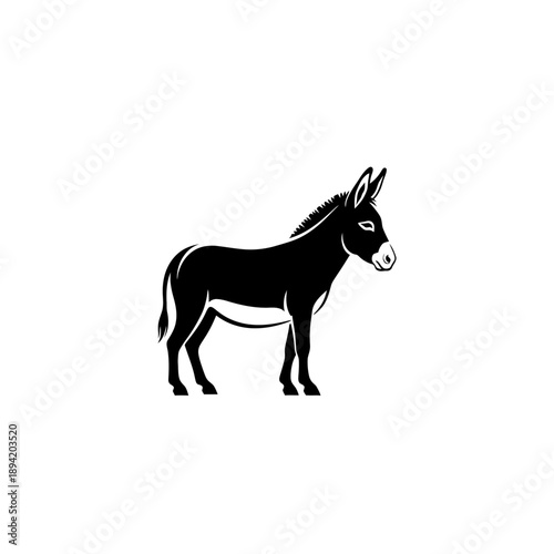 Black vector donkey silhouette, symbol of Palm sunday. Types of animals, biodiversity and agriculture