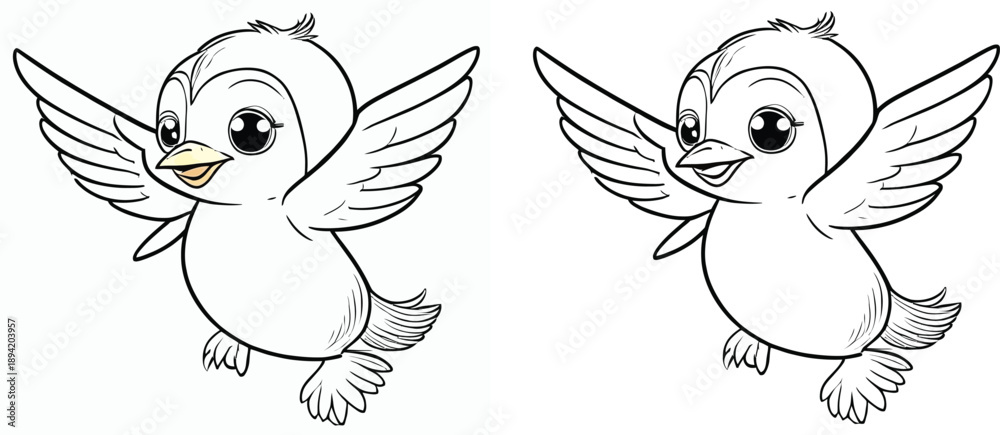 Obraz premium adorable cartoon bird with its wings outstretched A vector character of a happy little girl