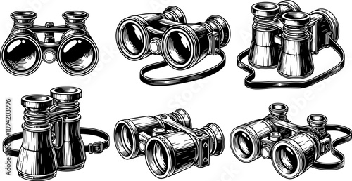 Elegant woodcut style illustration featuring vintage opera glass