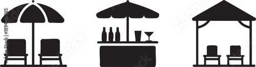 Beach resort icons with umbrella and chairs