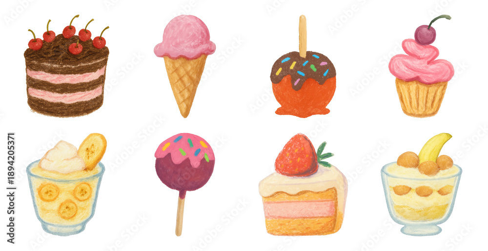 Naklejka premium Colorful, sweet dessert illustrations
