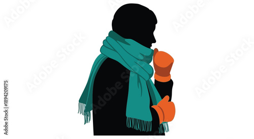 Silhouette of a person wearing a scarf and orange gloves