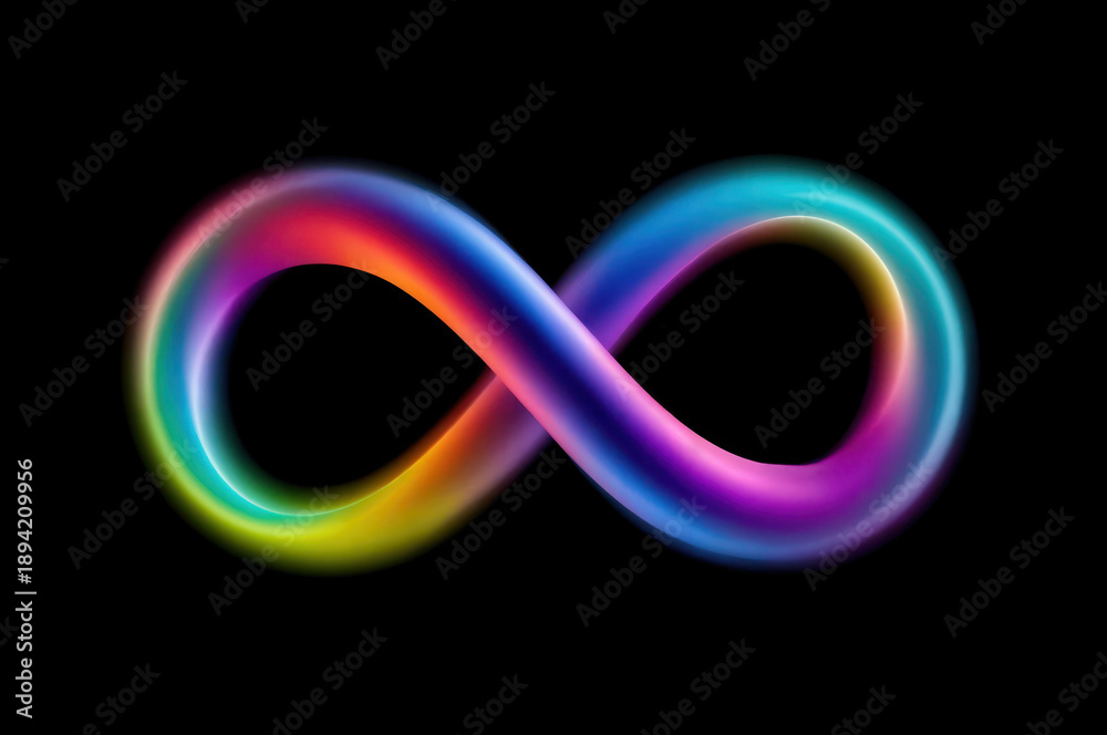 Naklejka premium Colorful infinity symbol with bright lines on a dark background