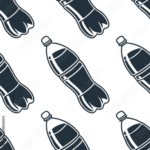 Seamless Pattern of Plastic Soda Bottle Icons on White Background