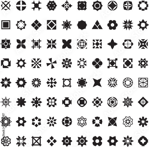 Seamless pattern of geometric shapes and ornaments, mandala-like elements, vector background