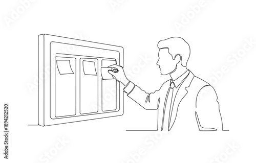 Businessman engaged in task planning with organizational board in linear style