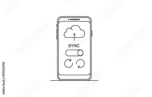 Minimalist smartphone syncing with cloud and toggle design in linear style