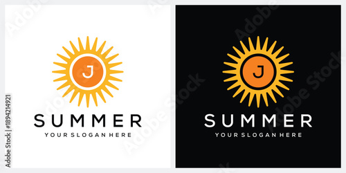Initial letter J Sunny Sun Sunrise Spring Morning nature logo design inspiration