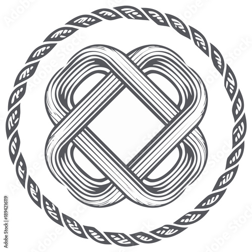 Celtic eternal knot symbol with braided circular frame vector illustration